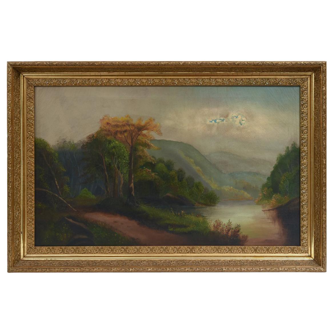 Oil on Canvas Hudson Valley River School Painting
