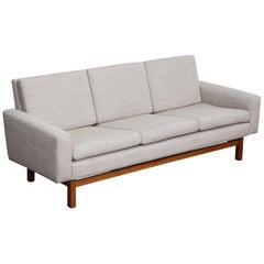 Vintage Swedish 1960s 3-Seat Sofa with Solid Oak Floating Base