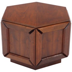 Solid Oiled Walnut Heavy Face Sides Hexagon Shape Side Center Occasional Table