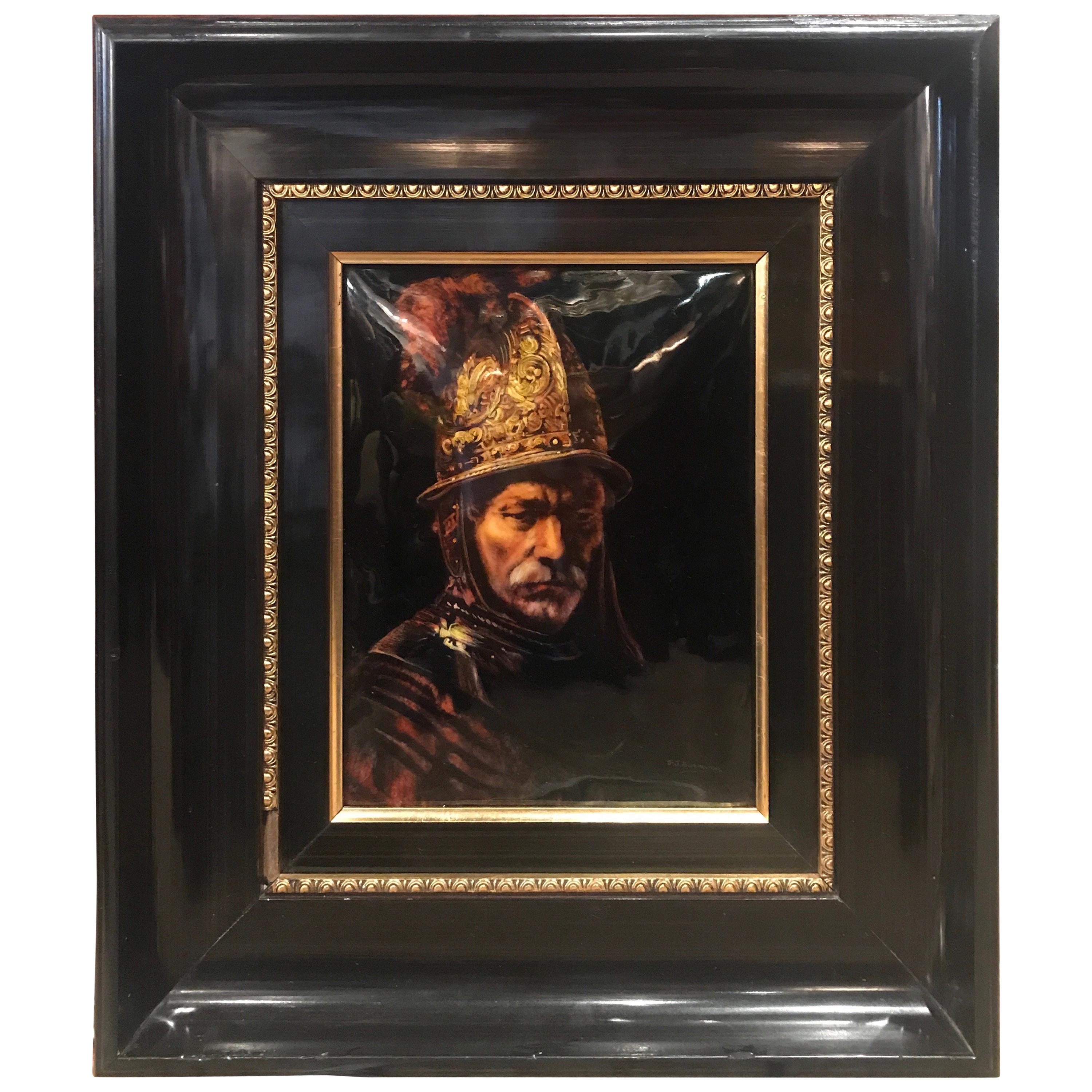 A Hand Painted Limoges Enamel Portrait of a Conquistador