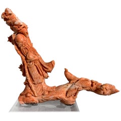 Chinese Carved Coral Figure of Shou Lao, Early 20th Century