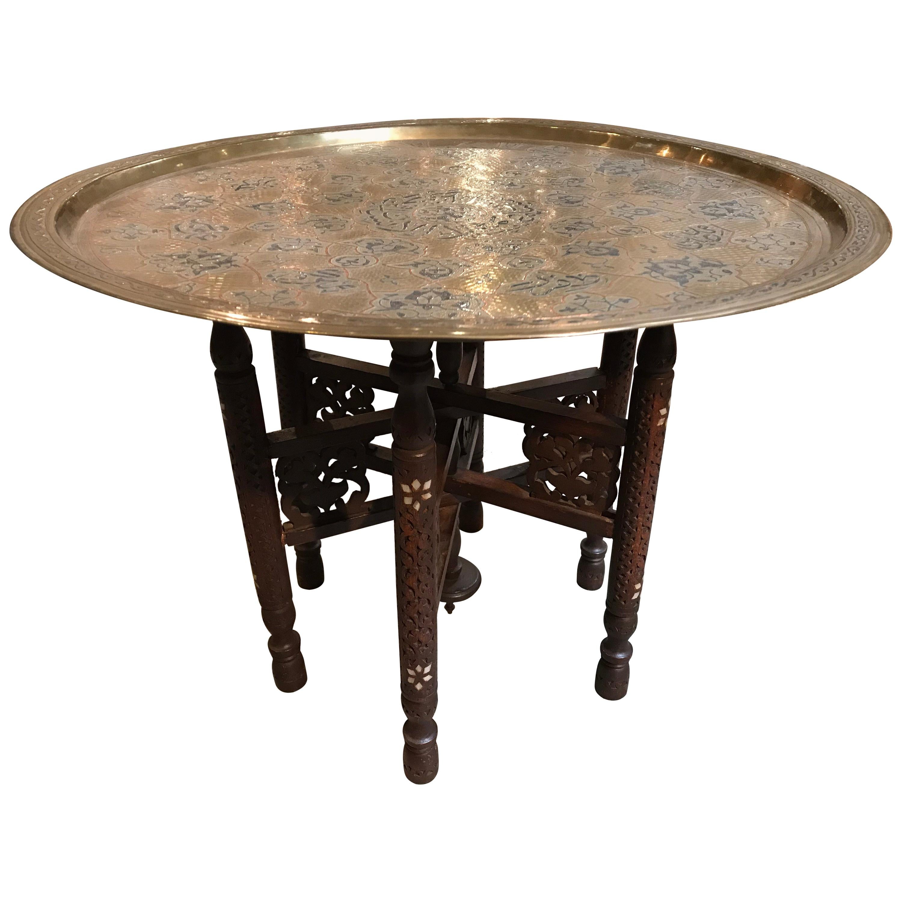 Anglo-Indian Folding Table with Metal Tray