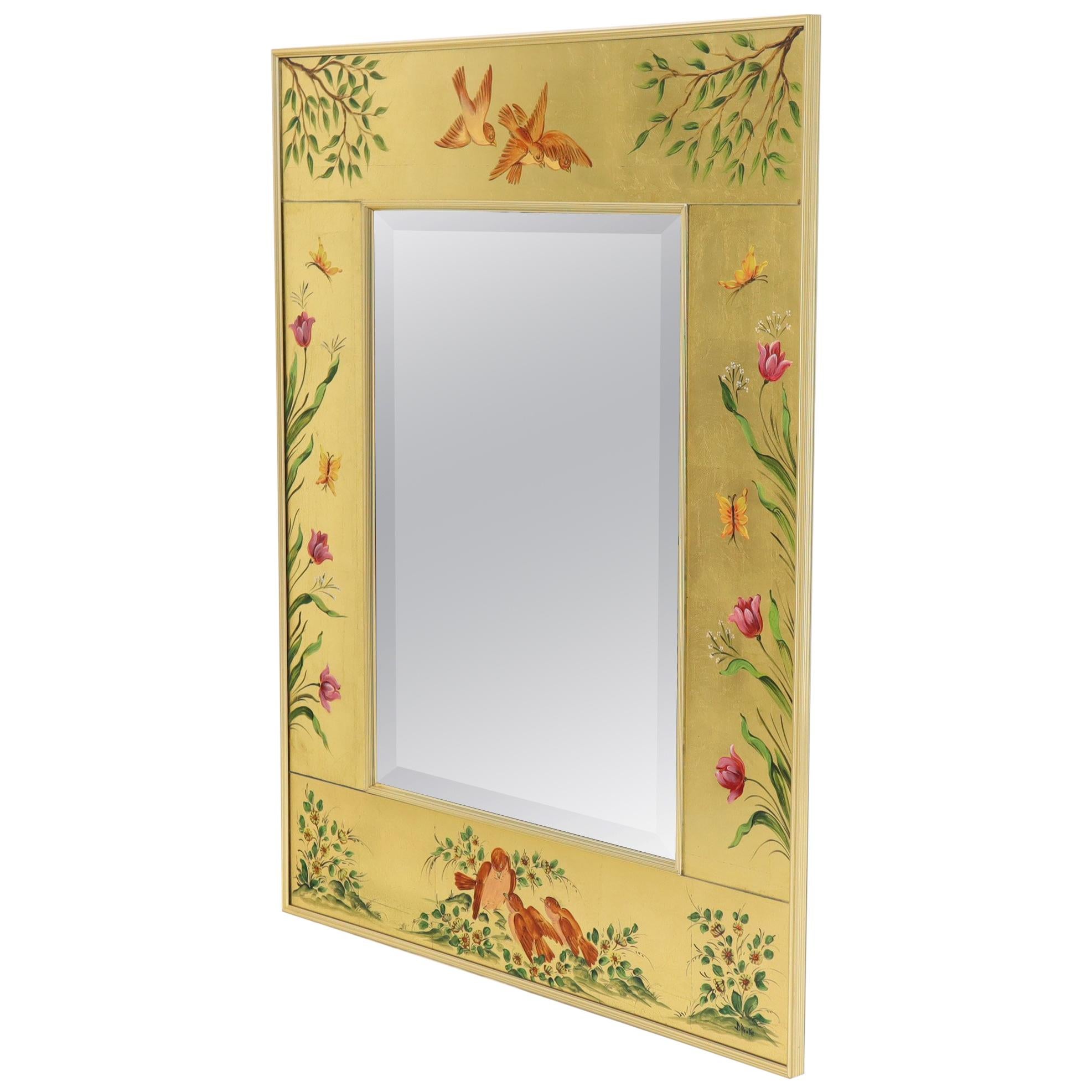 Reverse Painted Gold Leaf Rectangular Frame Decorative Mirro For Sale