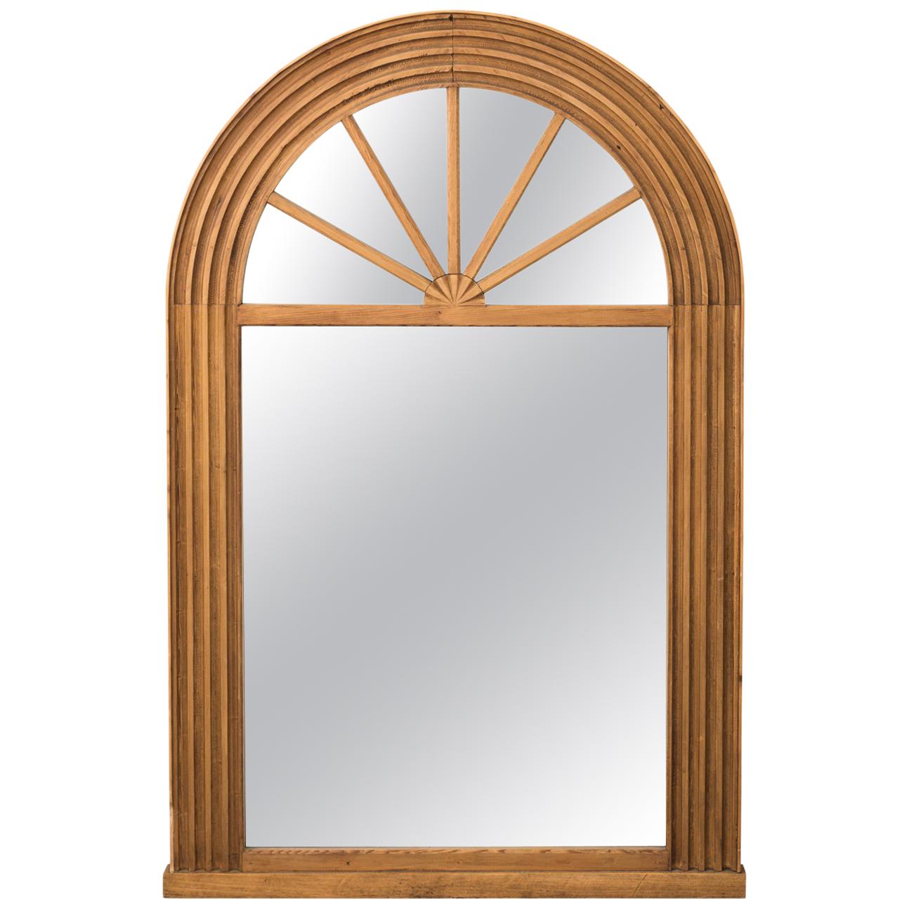 Early 20th Century Round Arch Pine Mirror For Sale