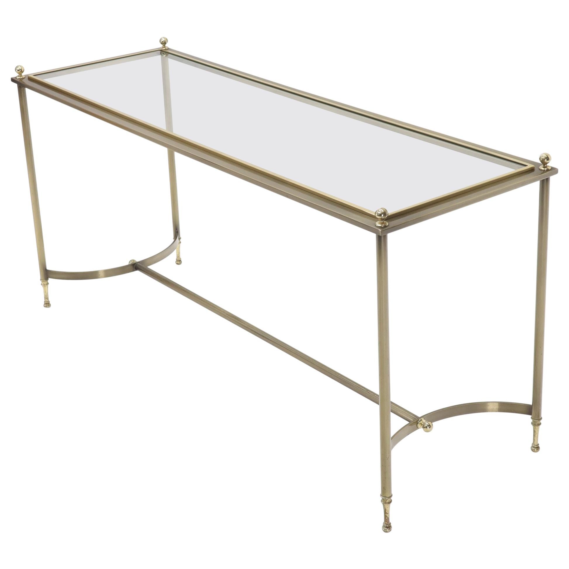 Midcentury Two-Tone Metal Brass and Steel Arch Stretcher Console Sofa Table