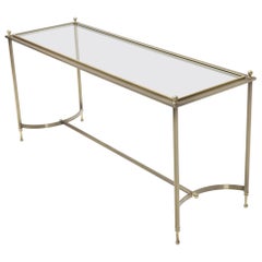 Vintage Midcentury Two-Tone Metal Brass and Steel Arch Stretcher Console Sofa Table