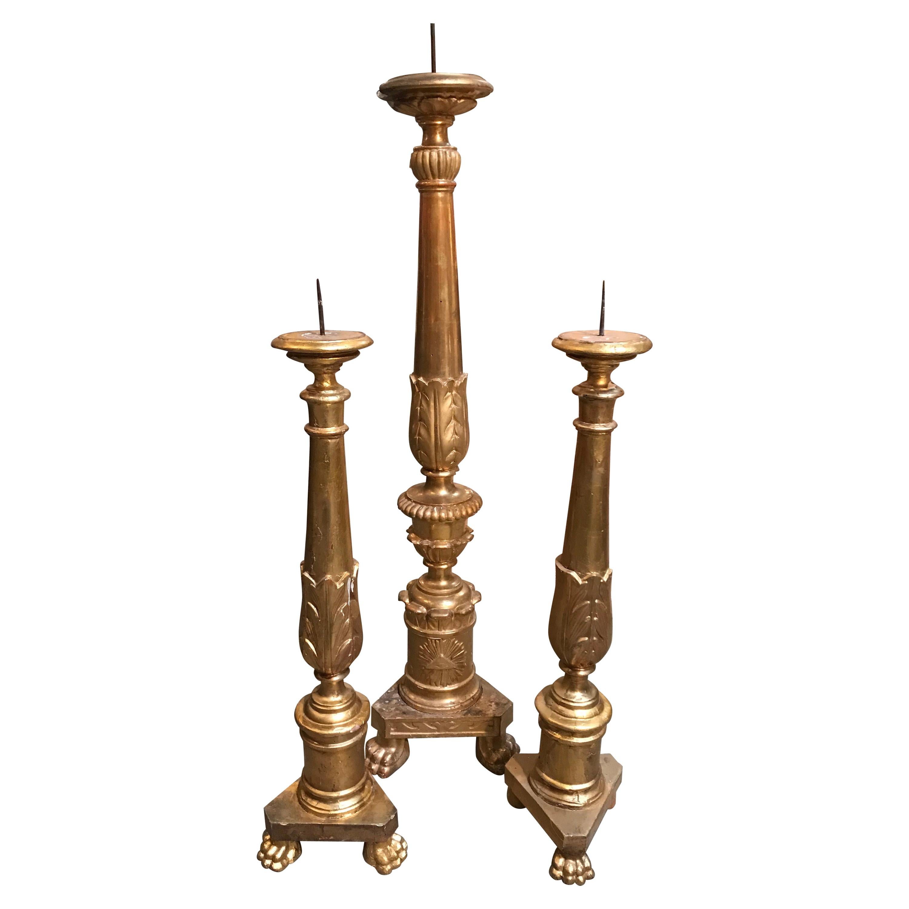 Antique Italian Gilded Candlesticks For Sale
