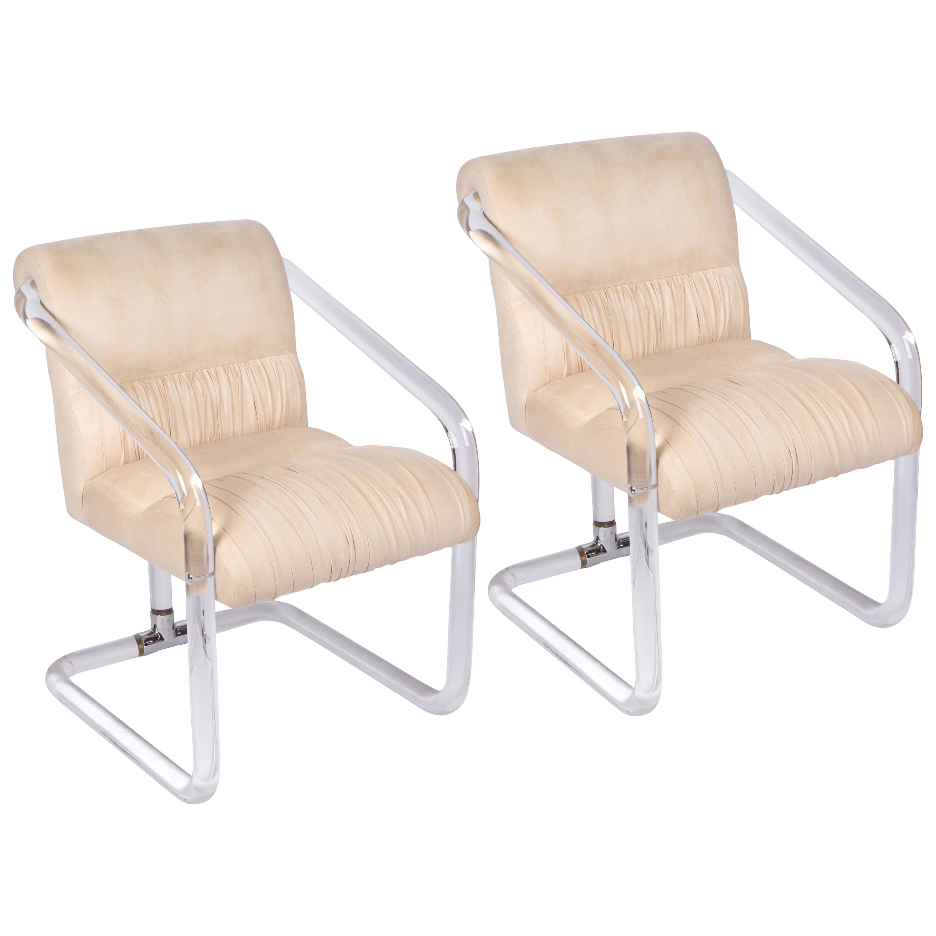 Pair of Lucite and Chrome Chairs by Lion in Frost