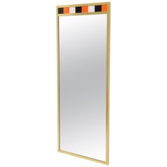 Tall Rectangular Brass and Colored Tiles Frame Wall Hanging Mirror