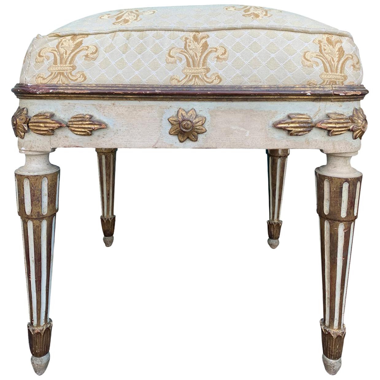 19th-20th Italian Neoclassical Polychrome Stool with handwritten "Made in Italy"