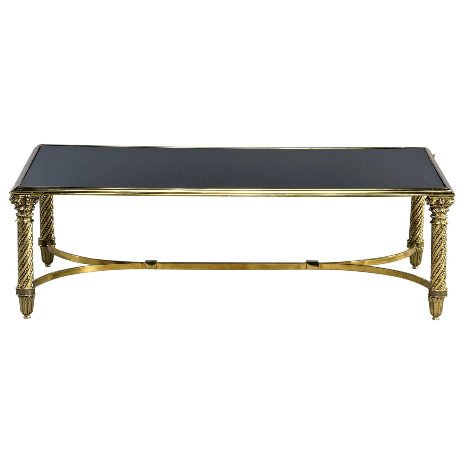 Large Spanish Neoclassical Style Brass and Glass Coffee Table