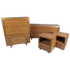 Mid-Century Modern Burl Maple Bedroom Set in the Style of Heywood Wakefield