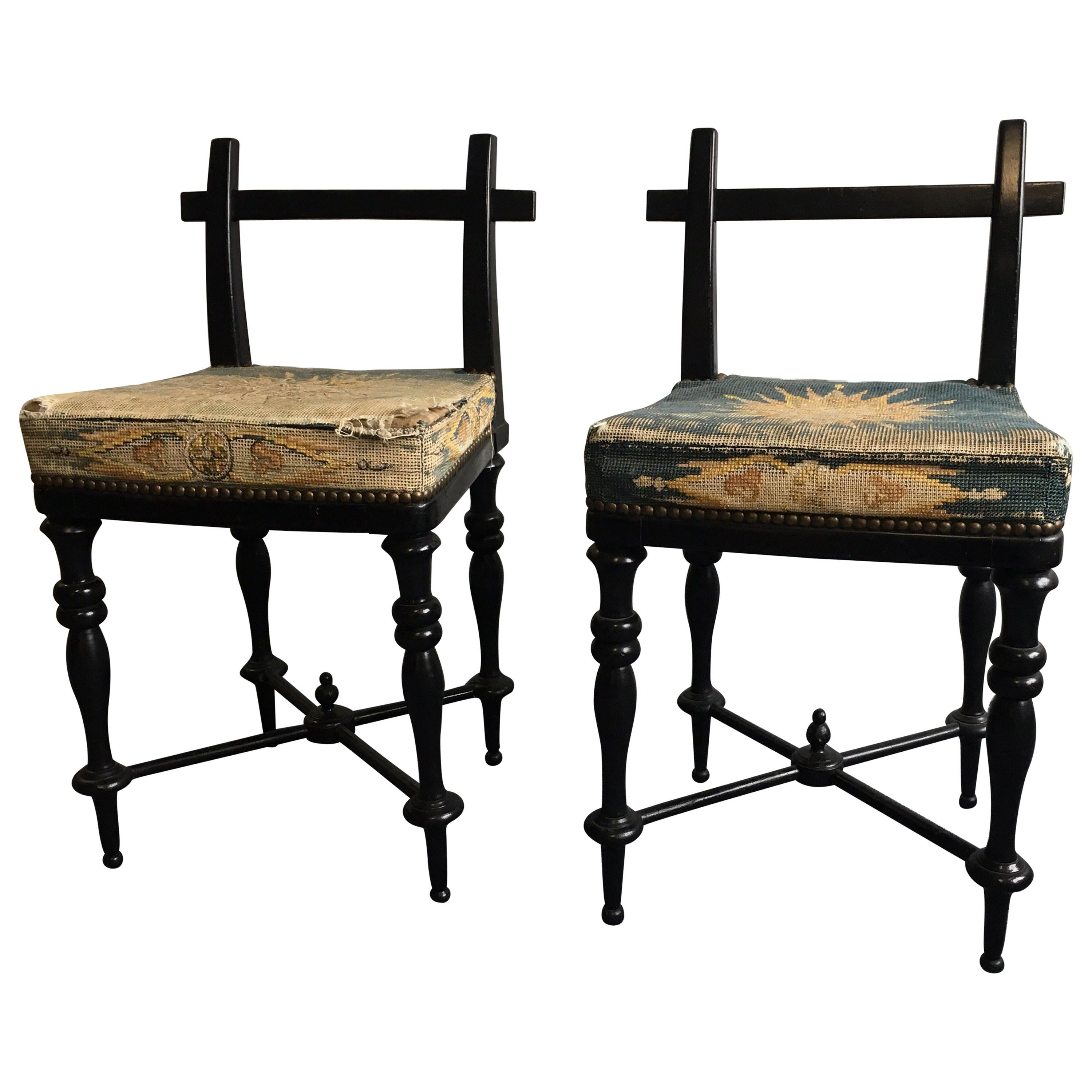 Pair of Black Lacquered Aesthetic Movement Side Chairs