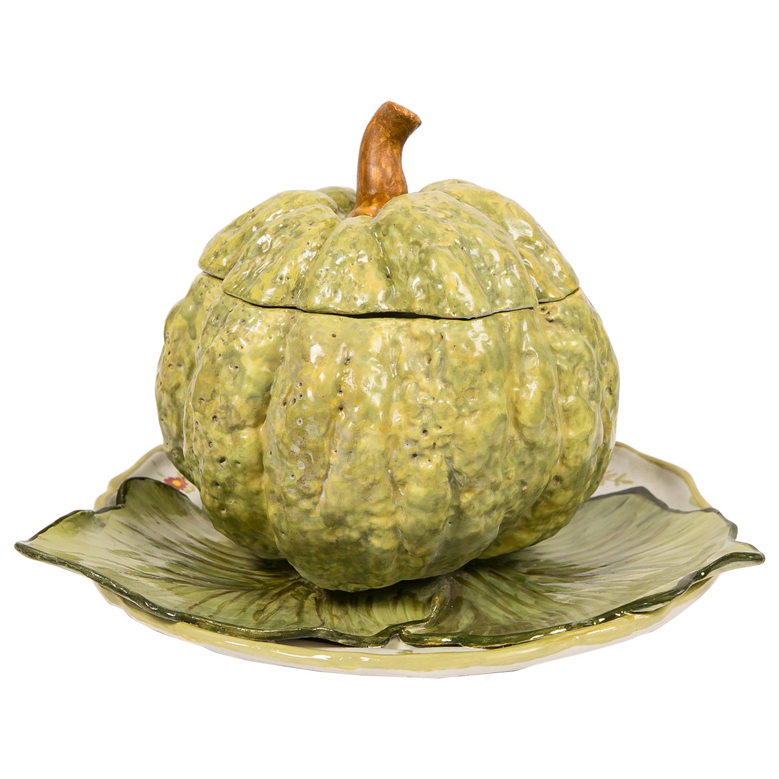 Antique French Faience Tureen Modeled as a Pumpkin 18th Century