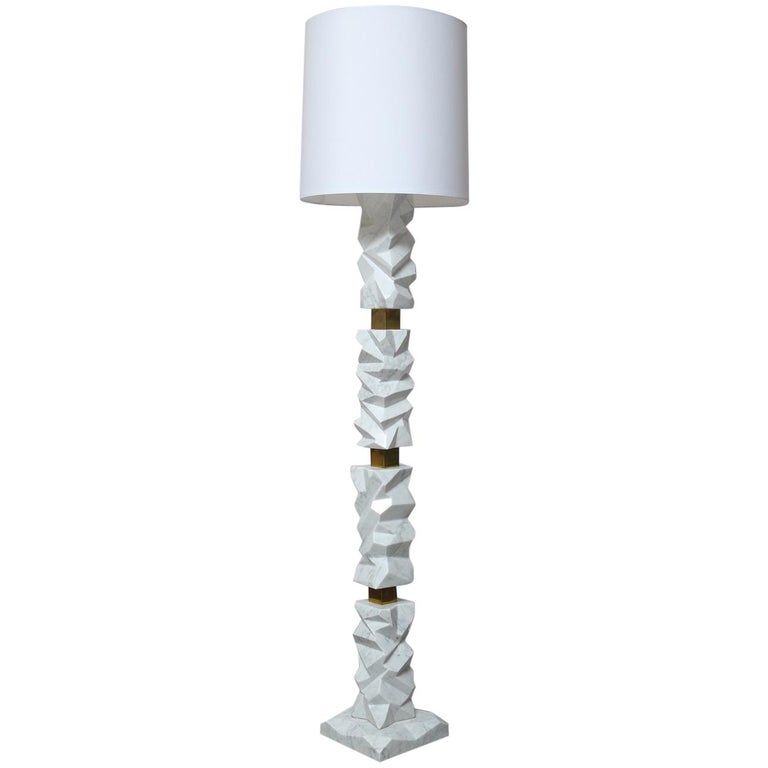 Rock Floor Lamp In White Carrara Marble Handmade In Italy For