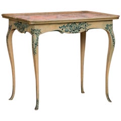Painted Antique Swedish Country Rococo Tile Top Side Table