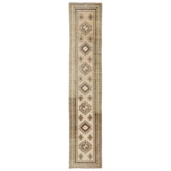 Earth-Toned Vintage Turkish Oushak Runner with Stacked Medallion Design