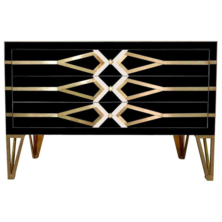 Contemporary Italian Design Gold Brass And Black Three Drawer