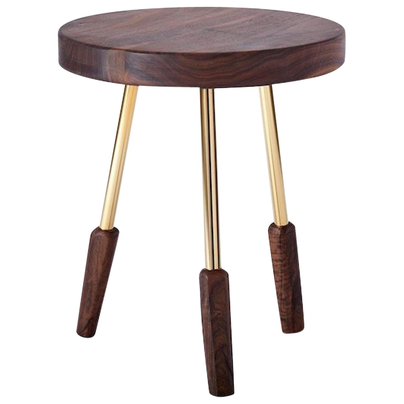 Oiled Walnut Milking Stool with Brass Legs by Casey McCafferty For Sale