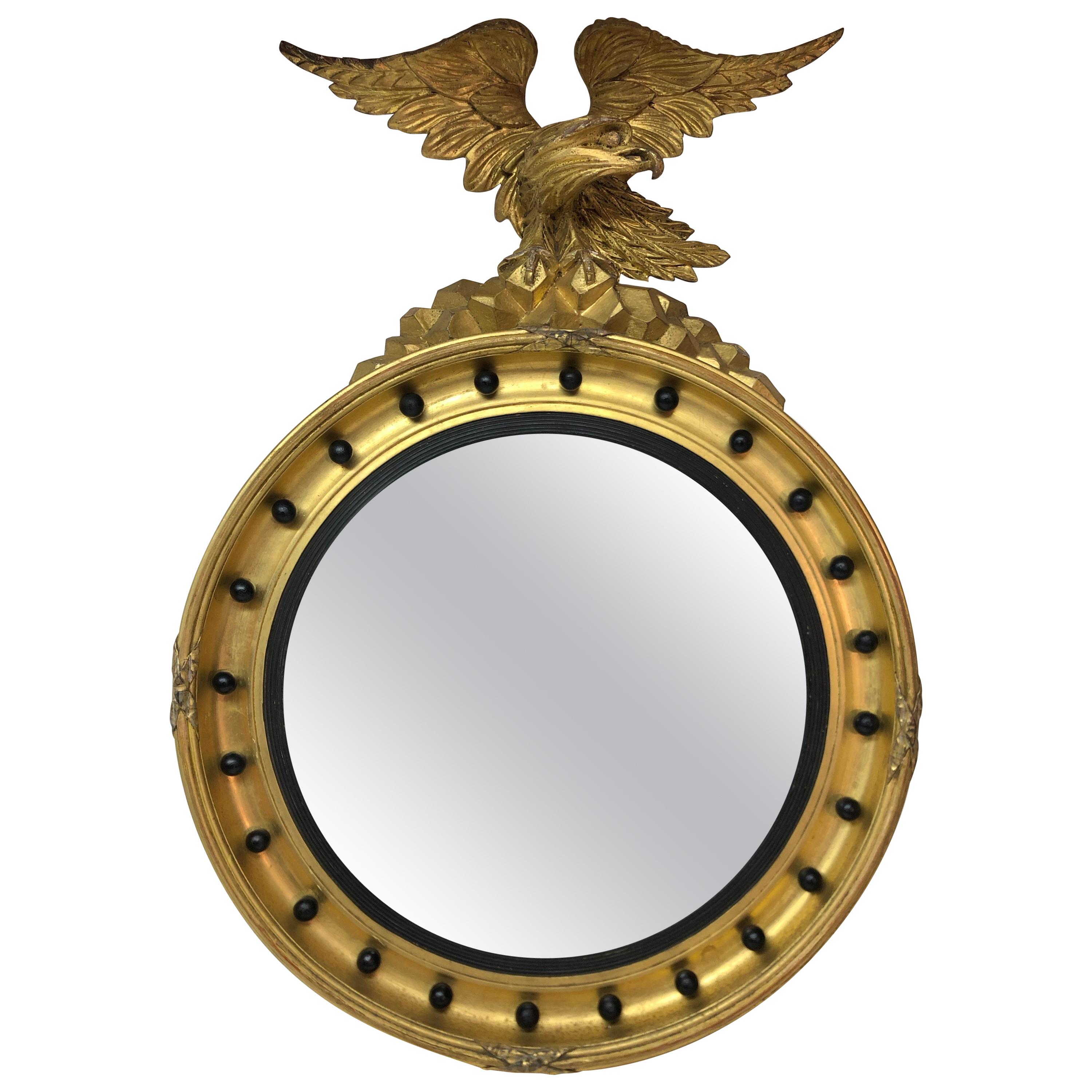 19th Century Federal Style Gilt and Ebonized Eagle Convex Mirror