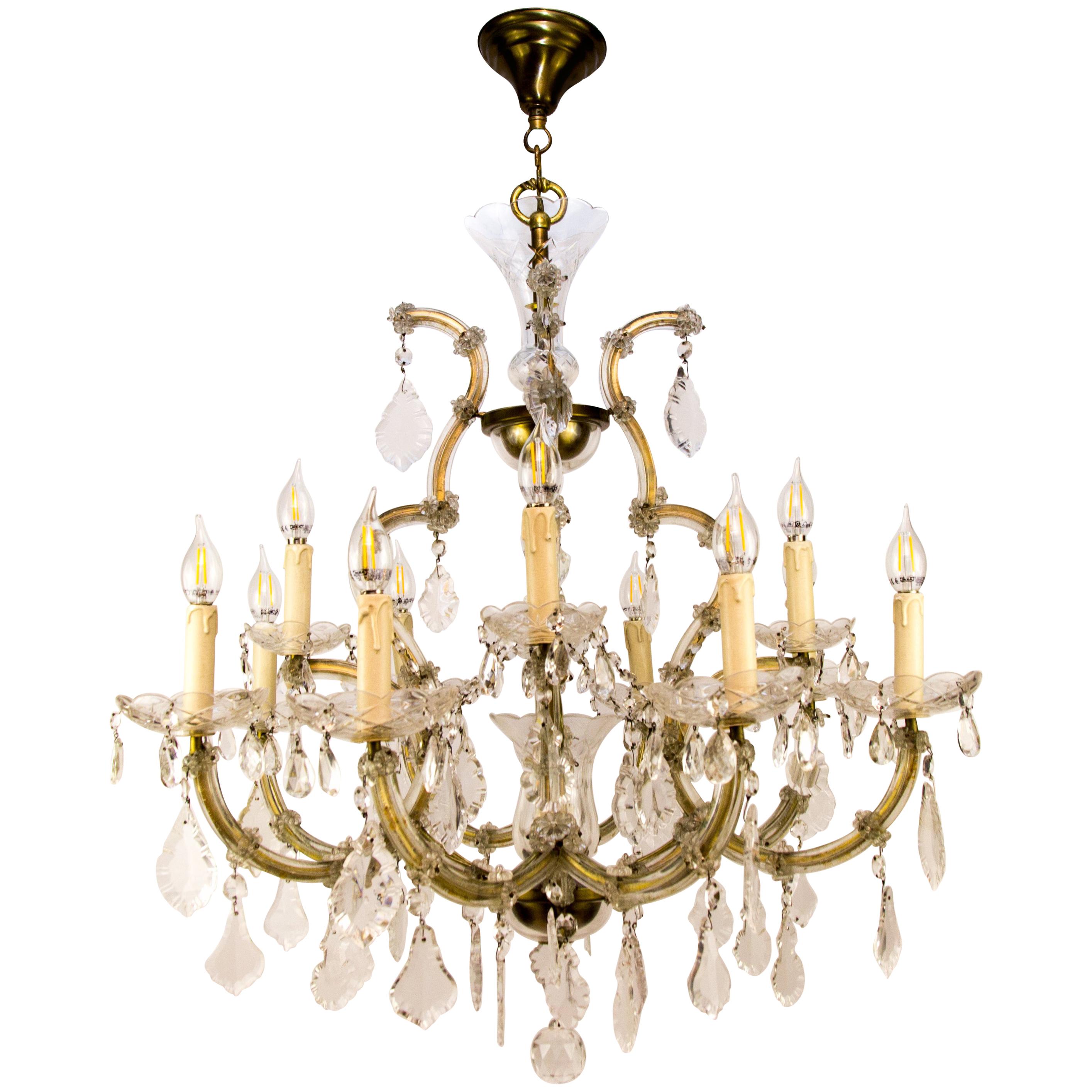 Maria Theresa Style Thirteen-Light Crystal Chandelier, 1950s For Sale