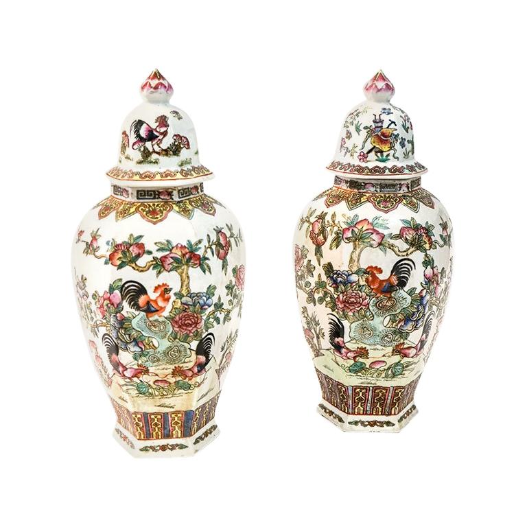 Pair of Canton Porcelain Jars, circa 1950 For Sale