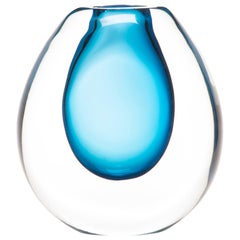 Tall Sommerso Style Blue Art Glass Vase