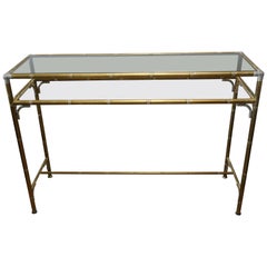 Hollywood Regency Style Faux Bamboo Brass, Chrome & Smoked Glass Console Table