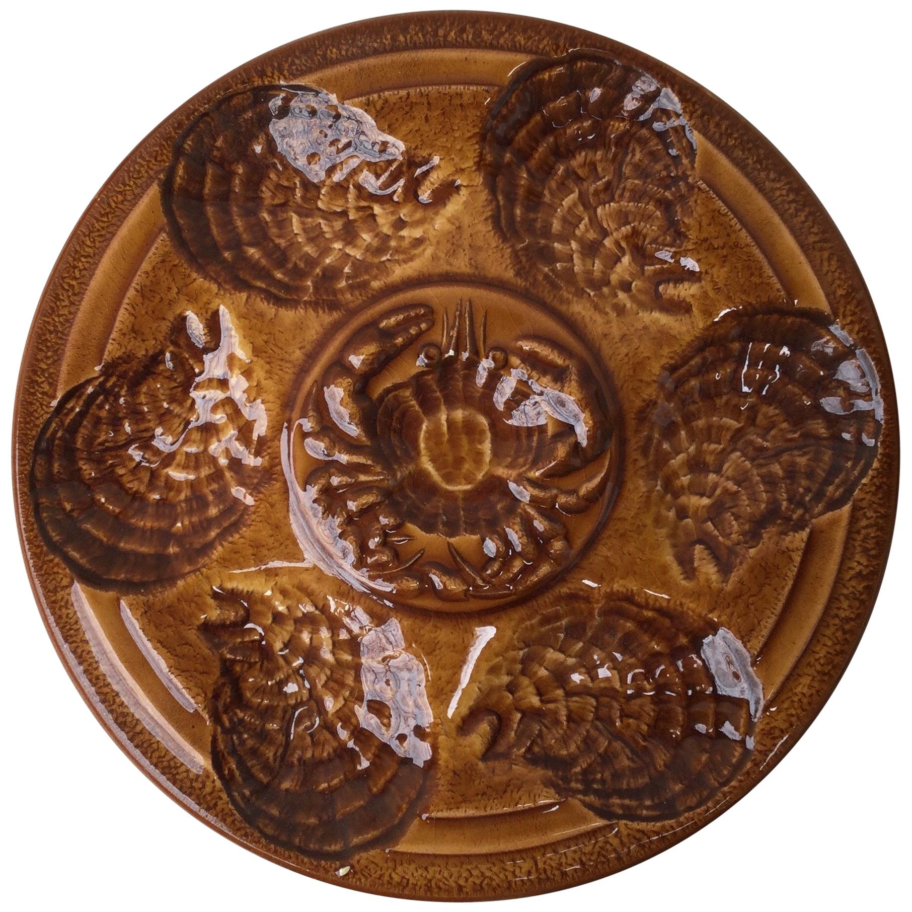 Majolica Oyster Plate with Crab Sarreguemines For Sale
