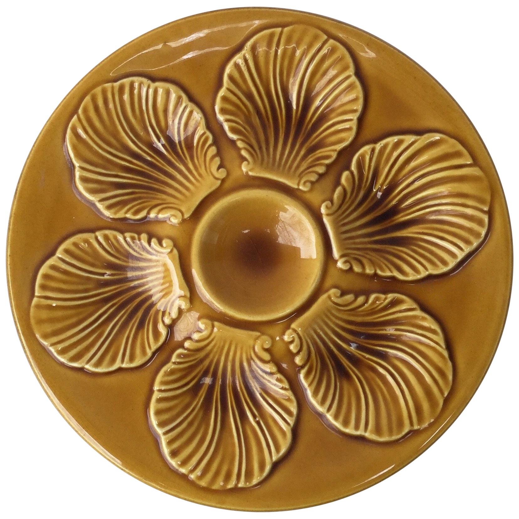 French Yellow Majolica Oyster Plate, circa 1950