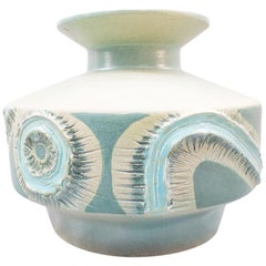Vintage Very Rare Green Studio Ceramic Vase by the Polish Artist Wladyslaw Flis, 1980s