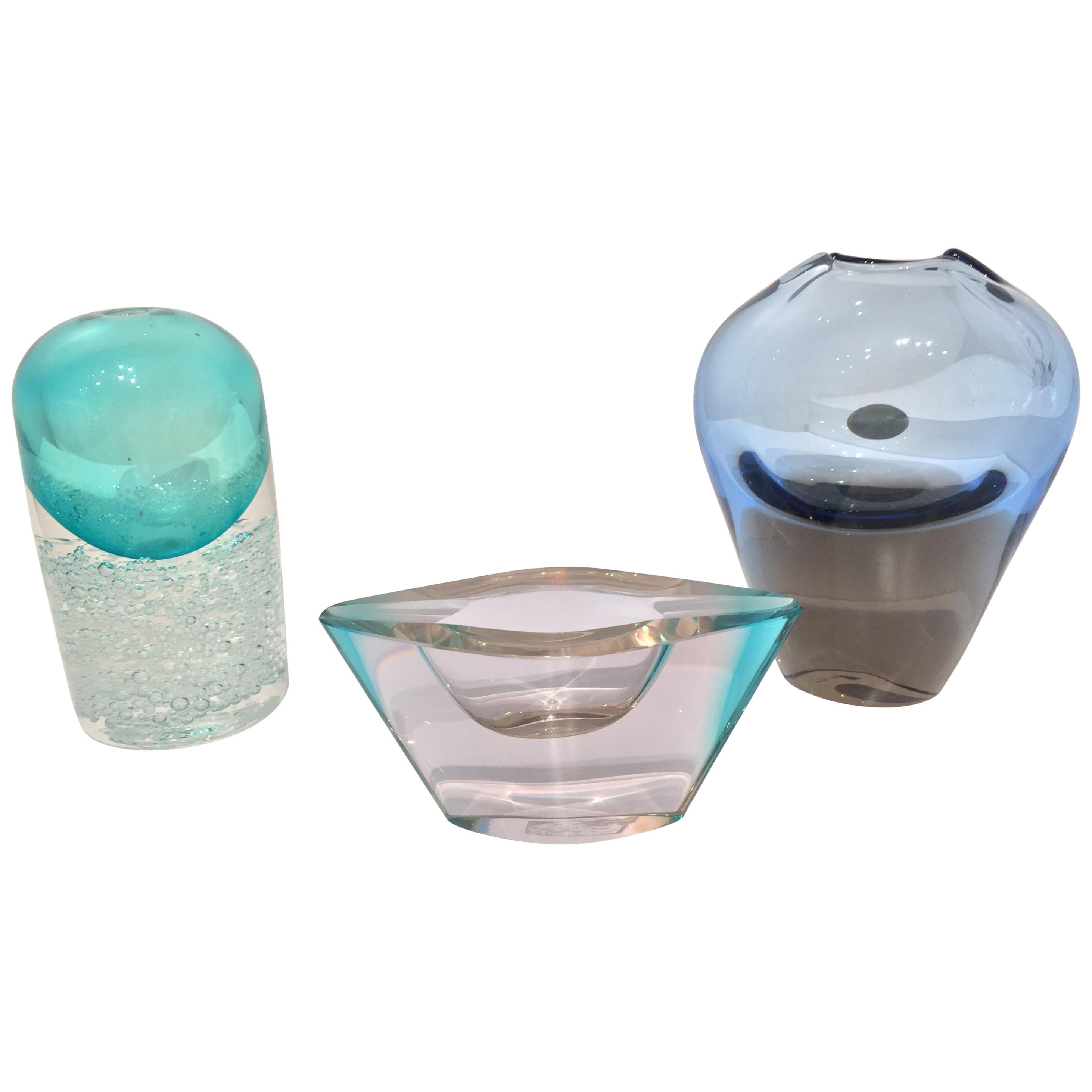 Set Petite Glass Vases and Ashtray For Sale