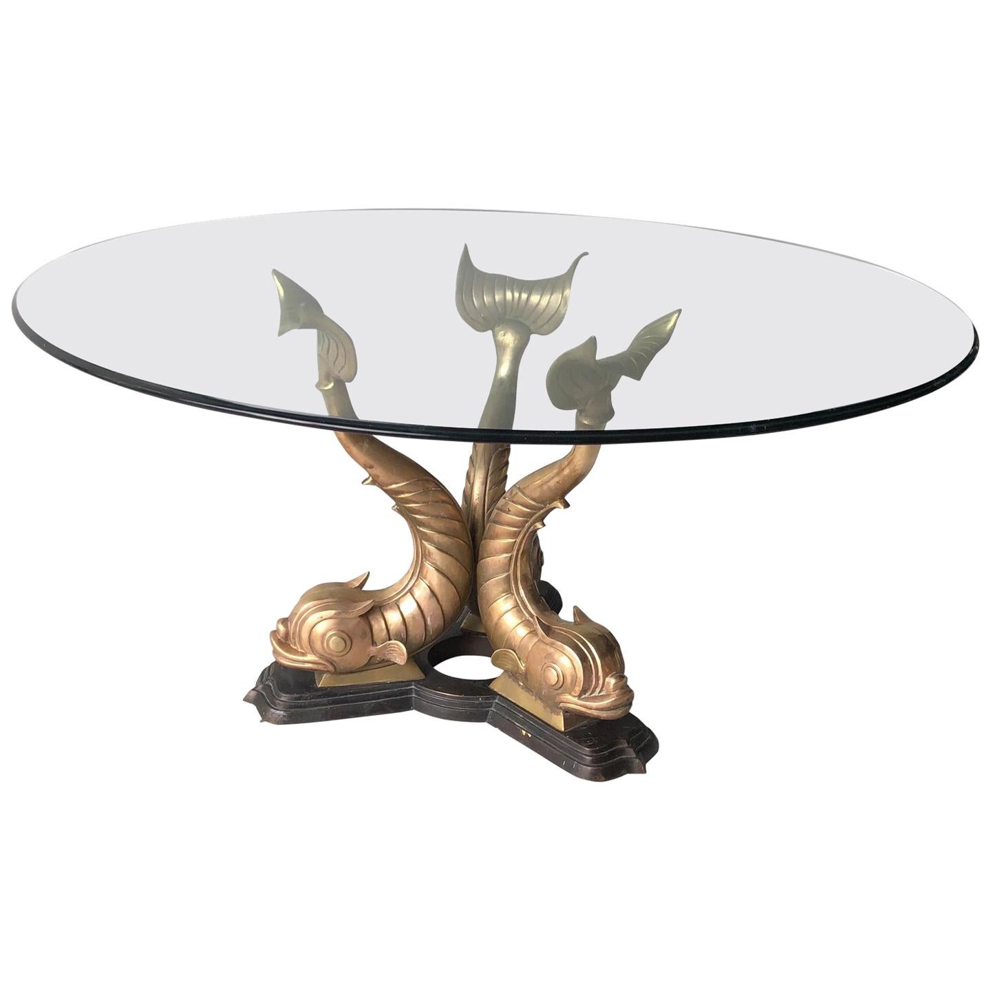 1960s Italian Brass Koi Fish Dining or Entry Table Base