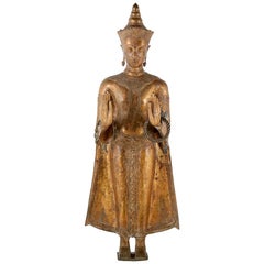 Gilt Bronze and Gesso Standing Buddha Figure