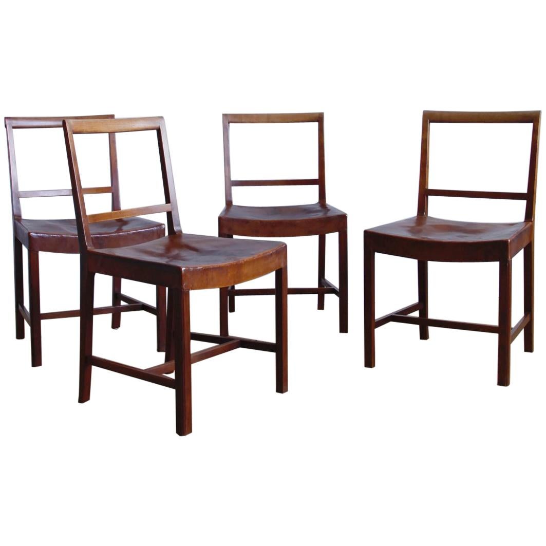 Set of Six Frits Henningsen Dining Chairs with Original Leather For Sale
