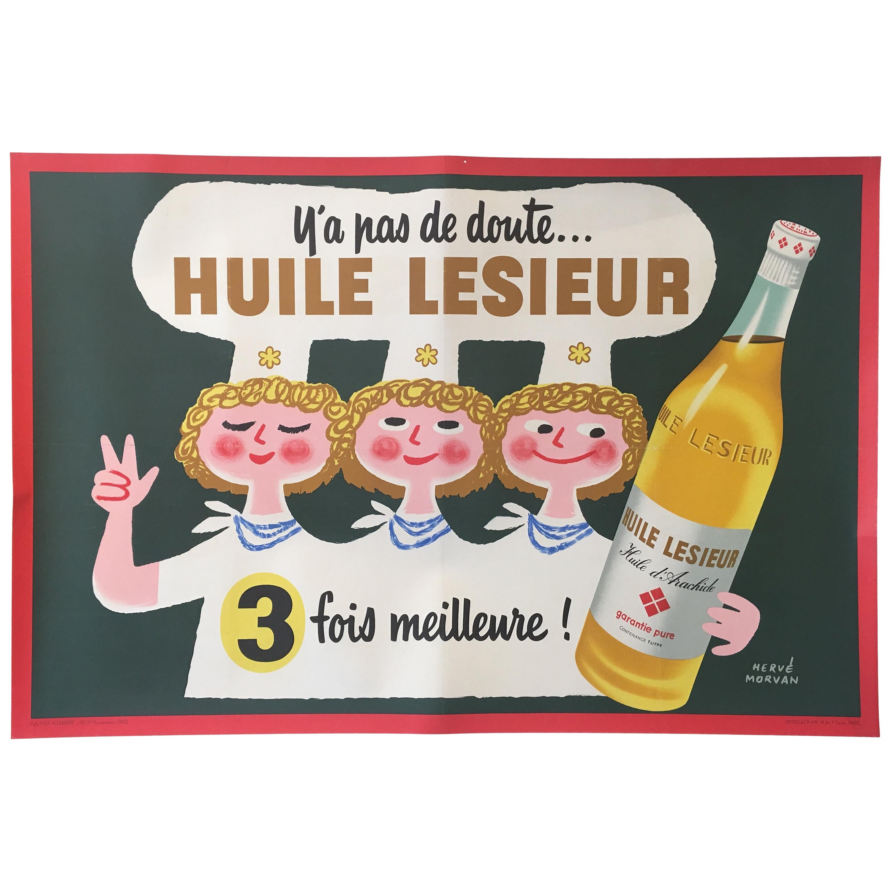 Original Vintage French Advertising Poster, 'Huile Lesieur' by Herve Morvan
