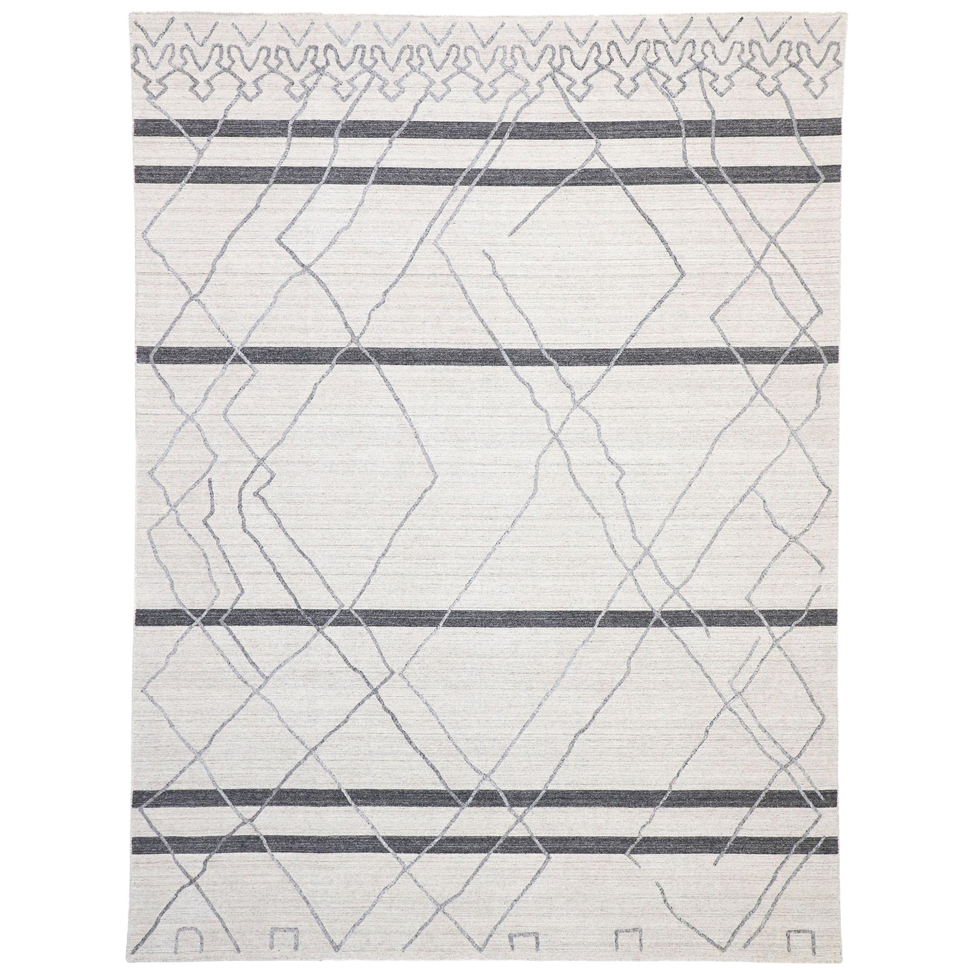 New Gray Modern Textured Rug with Moroccan Trellis Raised Design