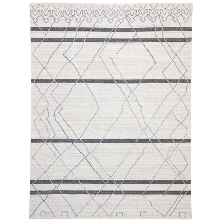 Contemporary Gray Modern Moroccan Style Area Rug with Raised Design For