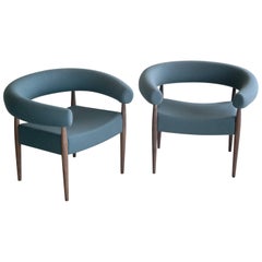 Pair of Nanna Ditzel Ring Chairs in Walnut and Wool for GETAMA