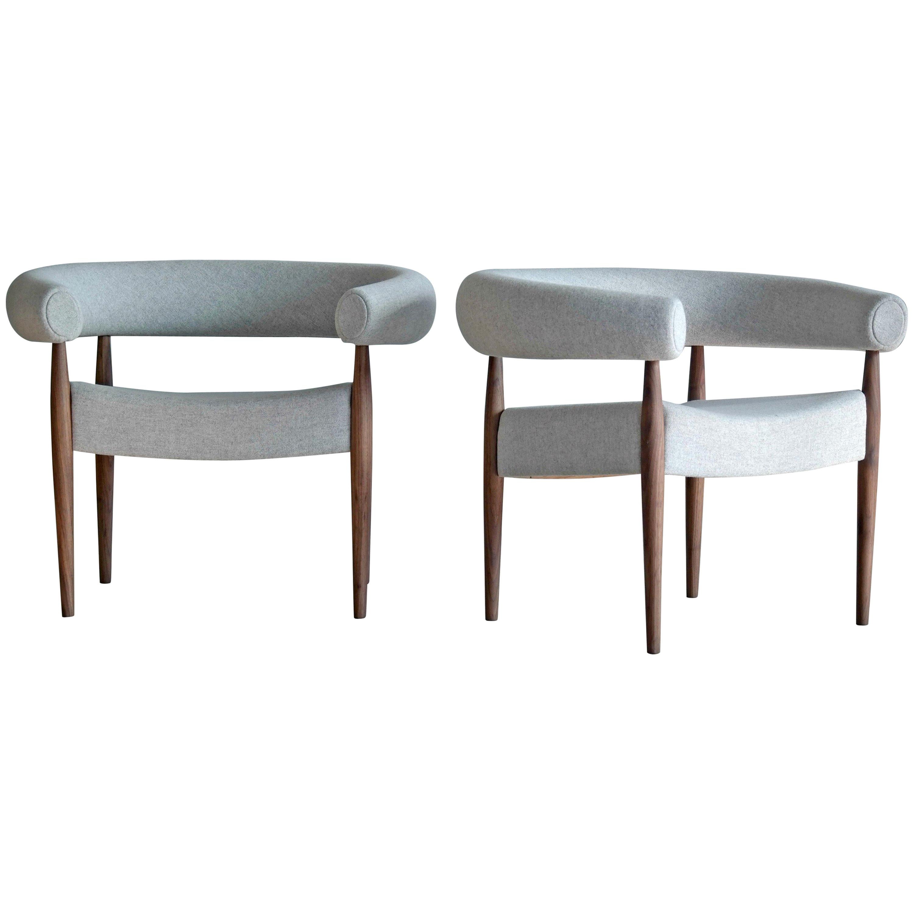 Paar Nanna Ditzel Ring Chairs aus Nussbaum und Wolle für GETAMA:: D�änemark