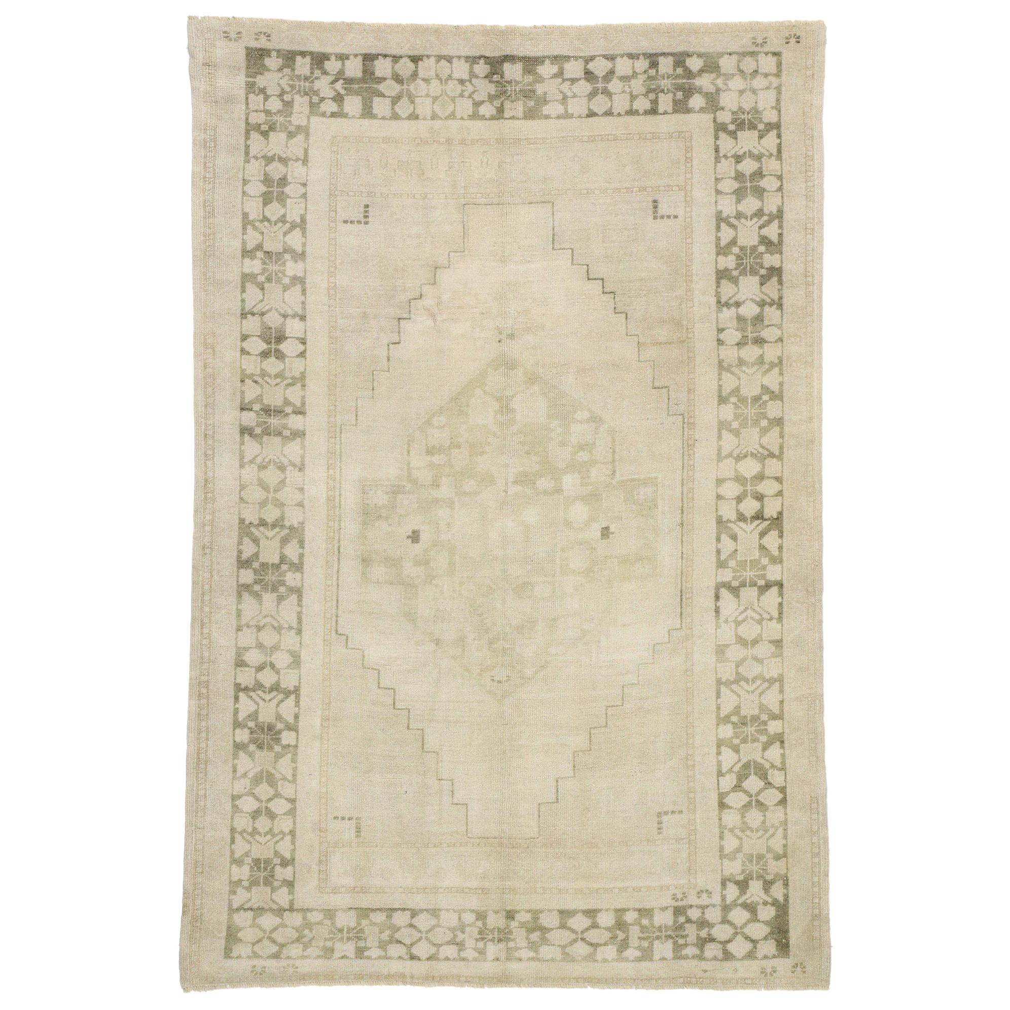 Vintage Turkish Oushak Rug with Shaker Style and Neutral Colors For