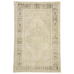 Vintage Turkish Oushak Rug with Mission Style and Faded, Neutral Colors