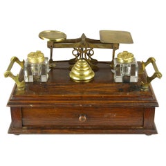 Antique Desk Set, Scottish Victorian Inkstand, Postal Scale, and Weights, B1430C