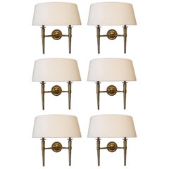 Antique Prince De Galles Hotel Elegant Set of 6 Brass Sconces, 1940