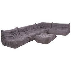 Togo Grey Fabric Sofa and Footstool by Michel Ducaroy for Ligne Roset, Set of 5