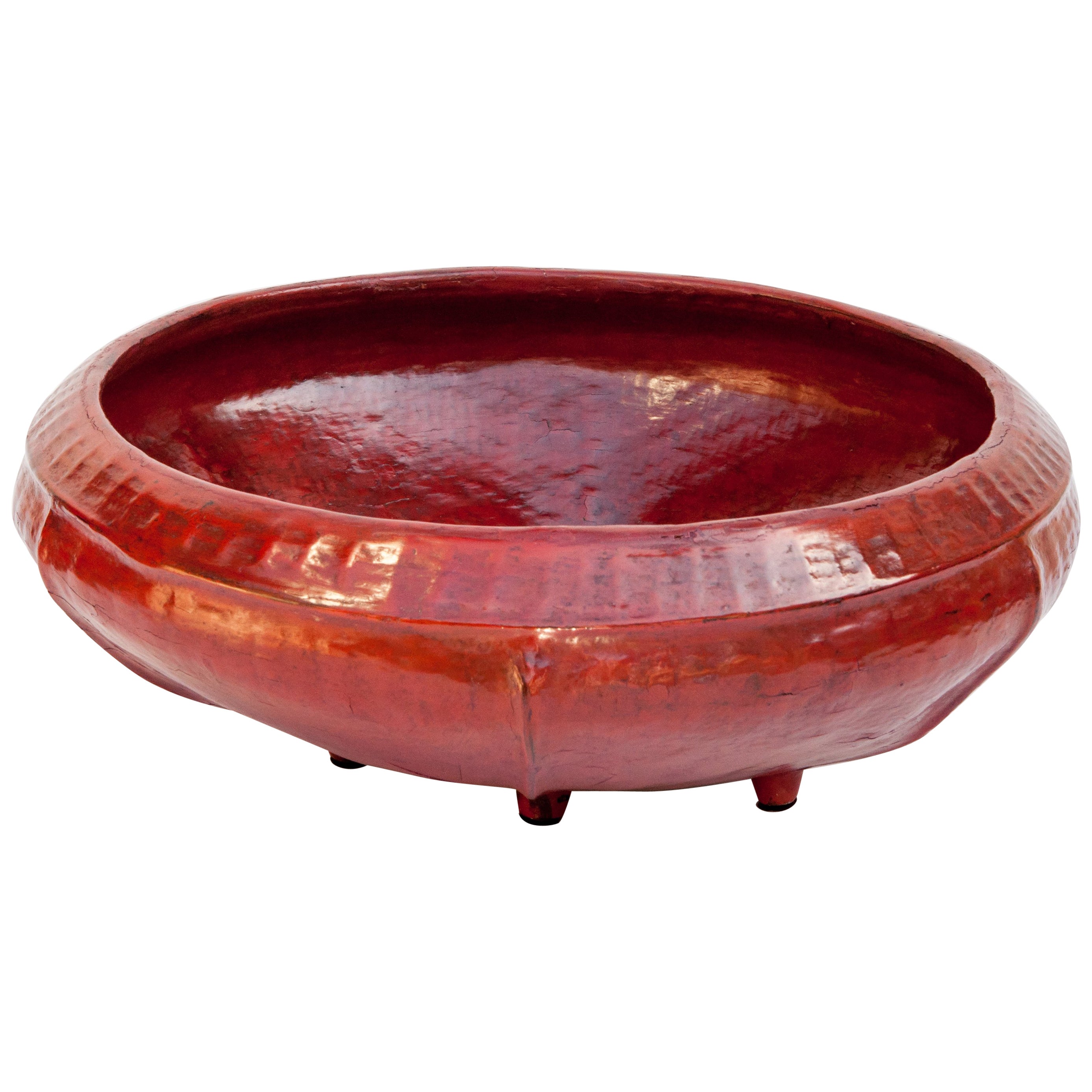 Antique Asian Red Lacquered Wood Bowl For Sale at 1stDibs
