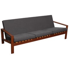 Svante Skogh 1960s Teak Framed Sofa with Leather Straps, Sweden