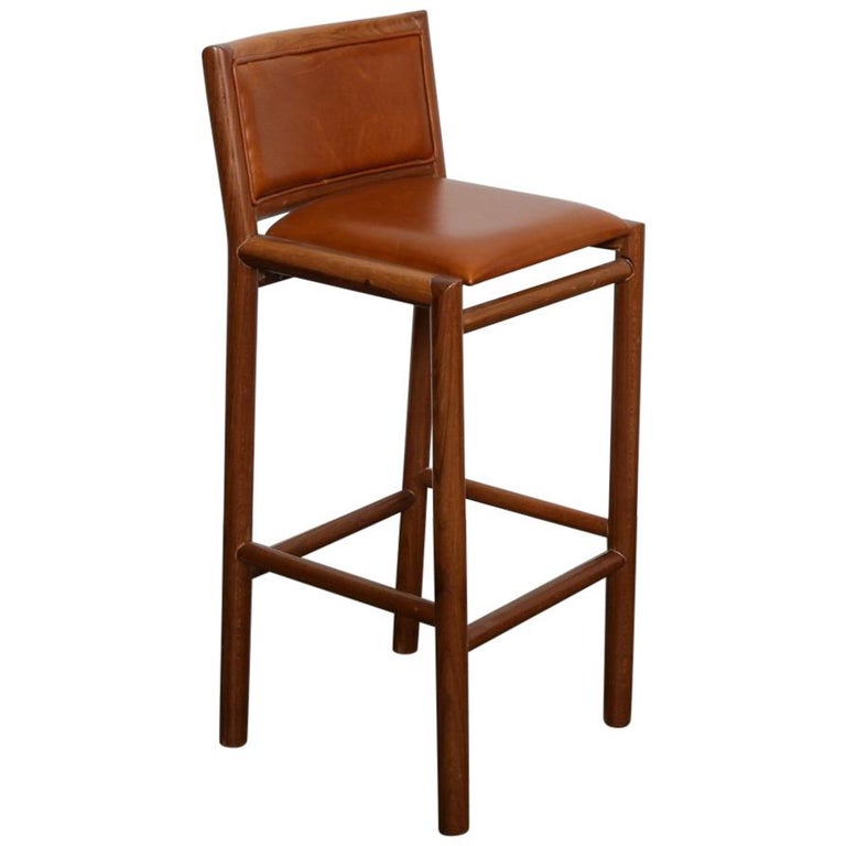 Brazilian Solid Wood And Leather Tall Bar Stool 1970s For At Brazilian Solid Wood And Leather Tall Bar Stool 1970s For