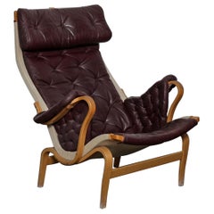 Bruno Mathsson Eggplant Colored Tufted Leather "Pernilla" Chair for DUX, Sweden