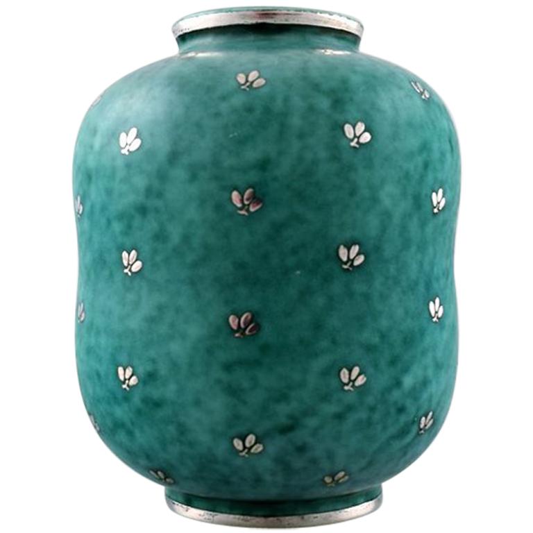 Wilhelm Kåge, Gustavsberg, Argenta Art Deco Ceramic Vase Decorated with Leaves